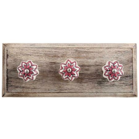 Pink Dahlia Medium Ceramic Wooden Hooks